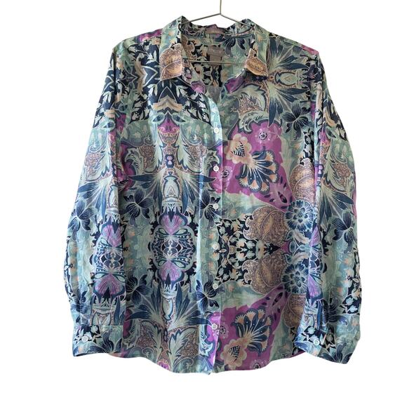 Chicos No Iron Linen Button Down Top Womens Size 3 XL Multicolor Paisley Floral - Picture 1 of 9